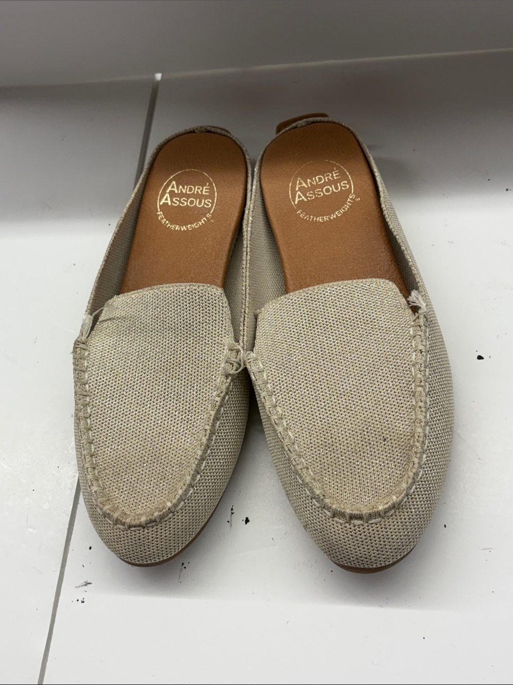 Used Andre Assous Women’s Nolah Beige Canvas Slip-On Loafers Size 7